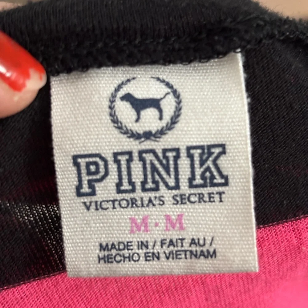 PINK Victoria's Secret Pink and Black Striped Short Sleeve Tee - Picture 3 of 5